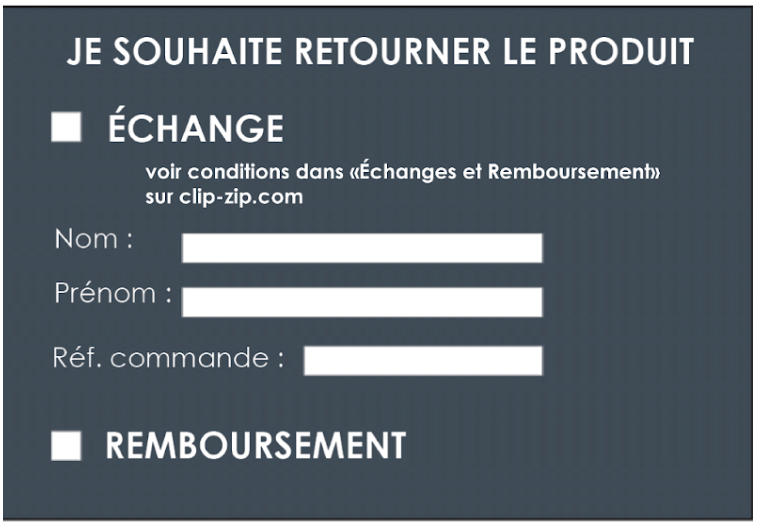 Carton de retour pour remboursement